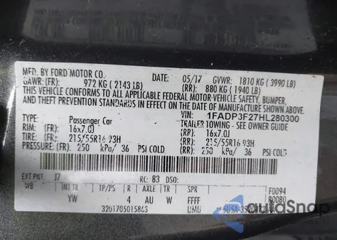 2017 Ford Focus Se из США, поврежденный, VIN 1FADP3F27HL280300